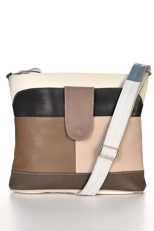Hakiki Deri Çok Renkli Crossbody Postacı Çanta-Çok Renkli Ala - 3