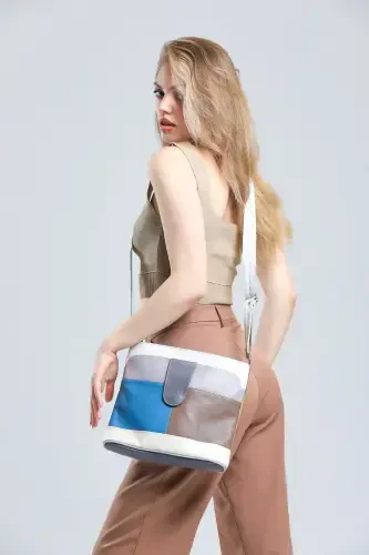 Hakiki Deri Çok Renkli Crossbody Postacı Çanta-Çok Renkli Ala - 5