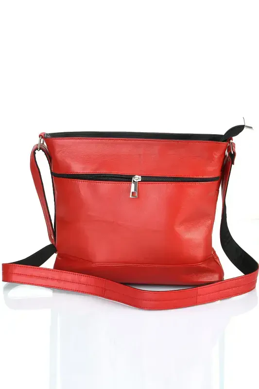 Hakiki Deri Crossbody Postacı Çanta-Kırmızı Bayrak - 5