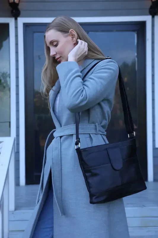 Hakiki Deri Crossbody Postacı Çanta-SİYAH - FUBILEATHER