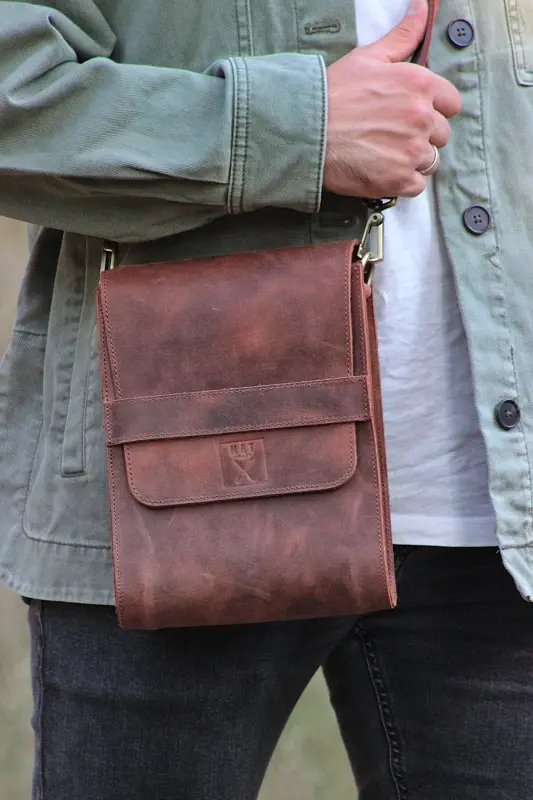 HAKİKİ DERİ DİK POSTACI ÇANTASI / OMUZ ÇANTASI / ERKEK KADIN ÇAPRAZ ÇANTA / UNISEX / HEDİYE KUTULU-TABA - 3