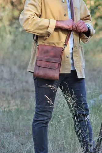 HAKİKİ DERİ DİK POSTACI ÇANTASI / OMUZ ÇANTASI / ERKEK KADIN ÇAPRAZ ÇANTA / UNISEX / HEDİYE KUTULU-TABA - 4