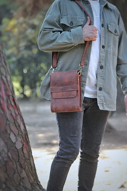 HAKİKİ DERİ DİK POSTACI ÇANTASI / OMUZ ÇANTASI / ERKEK KADIN ÇAPRAZ ÇANTA / UNISEX / HEDİYE KUTULU-TABA - 5