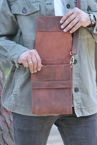 HAKİKİ DERİ DİK POSTACI ÇANTASI / OMUZ ÇANTASI / ERKEK KADIN ÇAPRAZ ÇANTA / UNISEX / HEDİYE KUTULU-TABA - 6