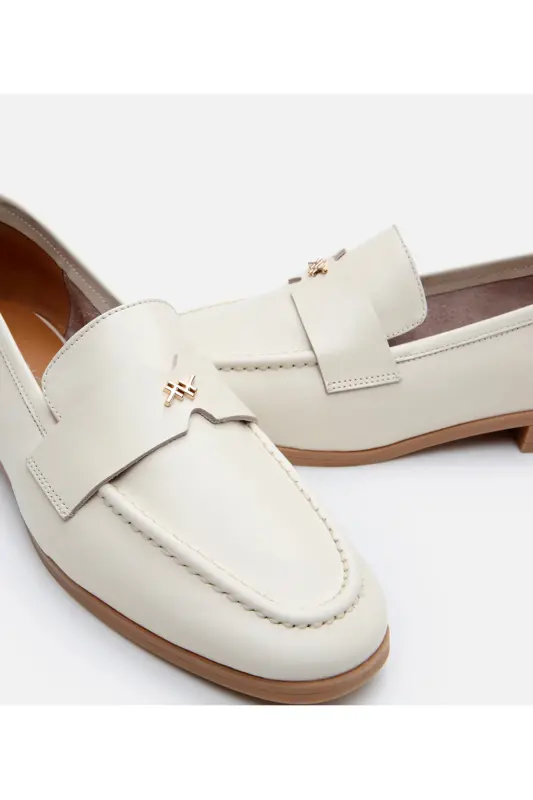 Kadın Deri Ekru Esnek Tabanlı Klasik Loafer - KEMİK-ECRU - 4