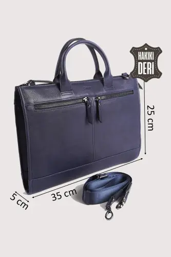 Hakiki Deri Erkek Evrak Çantası Lacivert SMR6981 - Lacivert - SİMORE (1)