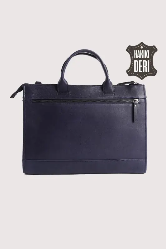 Hakiki Deri Erkek Evrak Çantası Lacivert SMR6981 - Lacivert - 3
