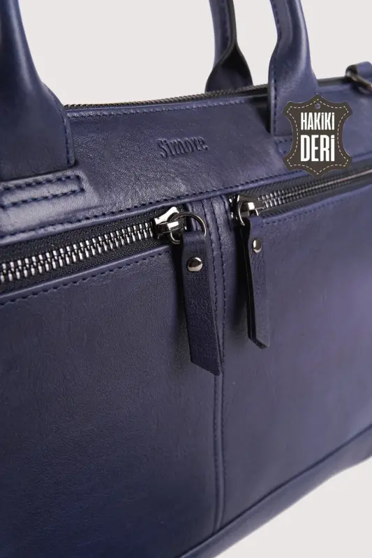 Hakiki Deri Erkek Evrak Çantası Lacivert SMR6981 - Lacivert - 5