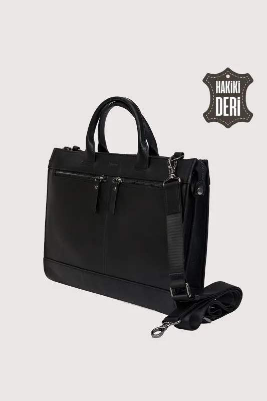 Hakiki Deri Erkek Evrak Çantası Siyah SMR6981 - Siyah - 5