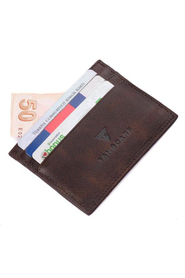 Hakiki Deri Erkek Kartlık Cüzdan Rfid Korumalı El Yapımı Ve Ince Tasarım Kahverengi - Kahverengi - 7