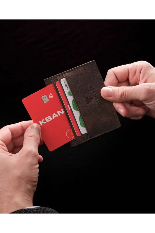 Hakiki Deri Erkek Kartlık Cüzdan Rfid Korumalı El Yapımı Ve Ince Tasarım Kahverengi - Kahverengi - 3