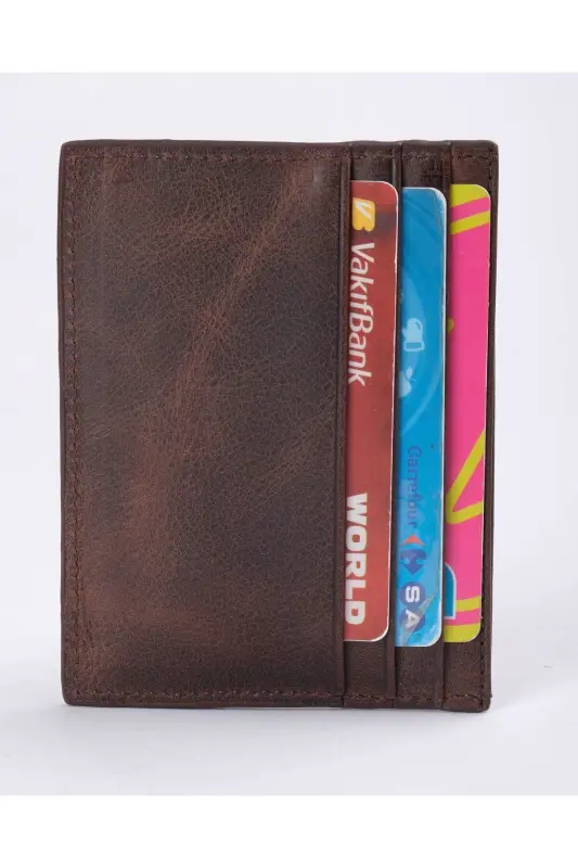 Hakiki Deri Erkek Kartlık Cüzdan Rfid Korumalı El Yapımı Ve Ince Tasarım Kahverengi - Kahverengi - 4