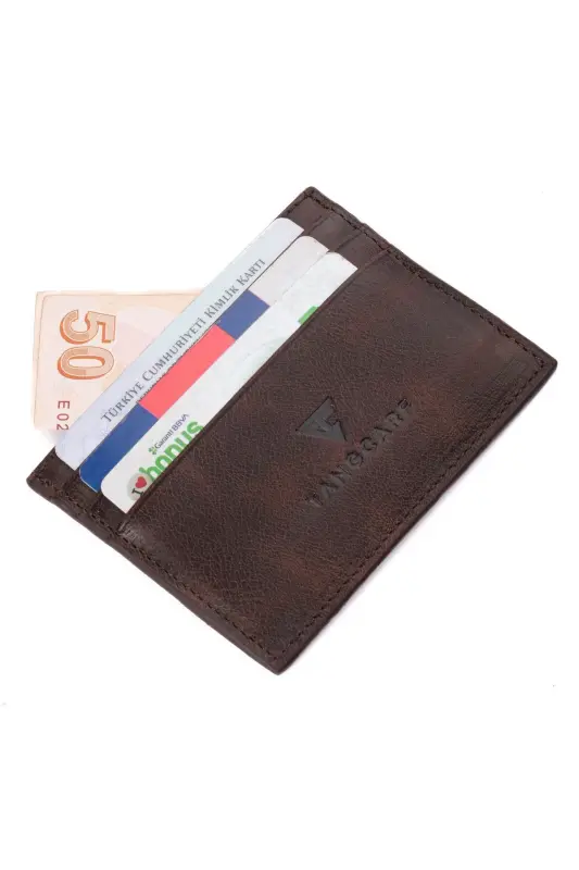 Hakiki Deri Erkek Kartlık Cüzdan Rfid Korumalı El Yapımı Ve Ince Tasarım Kahverengi - Kahverengi - 7