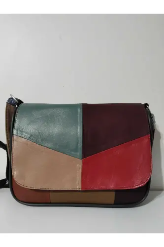 HAKİKİ DERİ KADIN ÇANTA (25CM X 20CM)-CANLI ALA RENKLER 1 