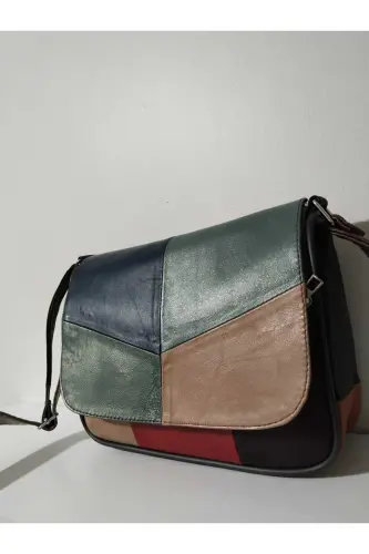 HAKİKİ DERİ KADIN ÇANTA (25CM X 20CM)-CANLI ALA RENKLER 10 - 3