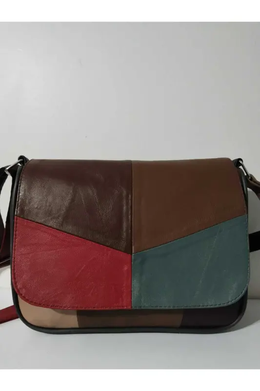 HAKİKİ DERİ KADIN ÇANTA (25CM X 20CM)-CANLI ALA RENKLER 2 - 1