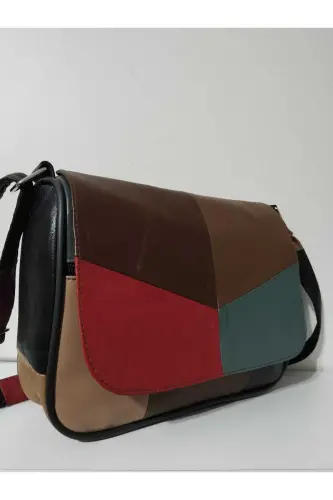 HAKİKİ DERİ KADIN ÇANTA (25CM X 20CM)-CANLI ALA RENKLER 2 - 3