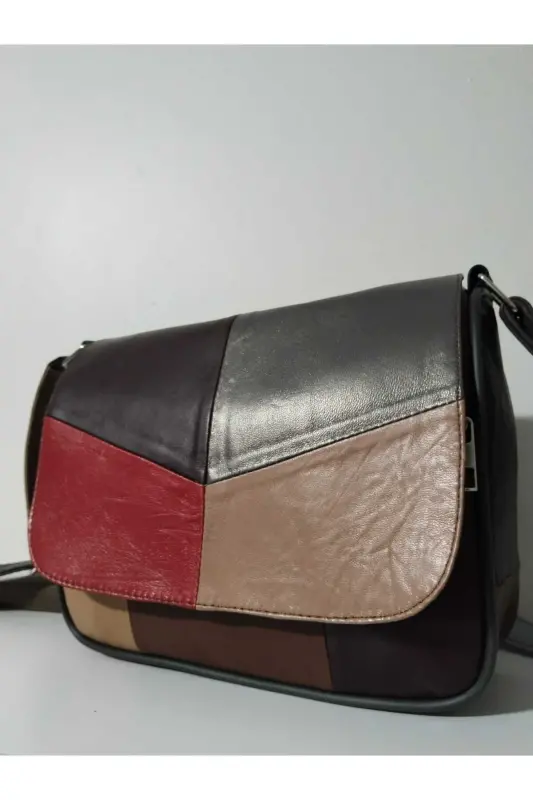 HAKİKİ DERİ KADIN ÇANTA (25CM X 20CM)-CANLI ALA RENKLER 6 - 2