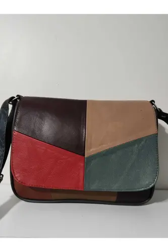 HAKİKİ DERİ KADIN ÇANTA (25CM X 20CM)-CANLI ALA RENKLER 8 