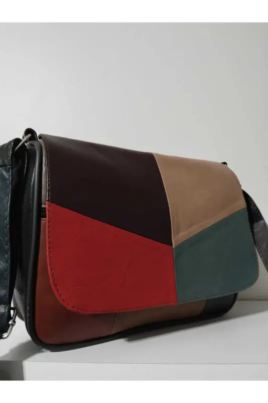 HAKİKİ DERİ KADIN ÇANTA (25CM X 20CM)-CANLI ALA RENKLER 8 - 2