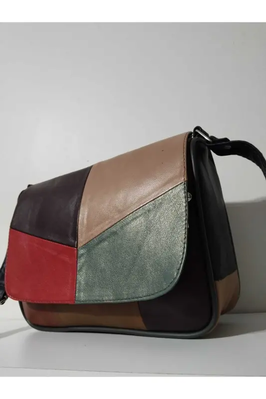 HAKİKİ DERİ KADIN ÇANTA (25CM X 20CM)-CANLI ALA RENKLER 8 - 3
