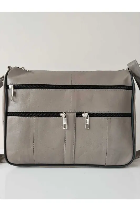 HAKİKİ DERİ KADIN ÇANTA (28CM X 24CM)-Gri (TAŞ) - ATTER