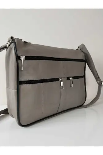 HAKİKİ DERİ KADIN ÇANTA (28CM X 24CM)-Gri (TAŞ) - 2