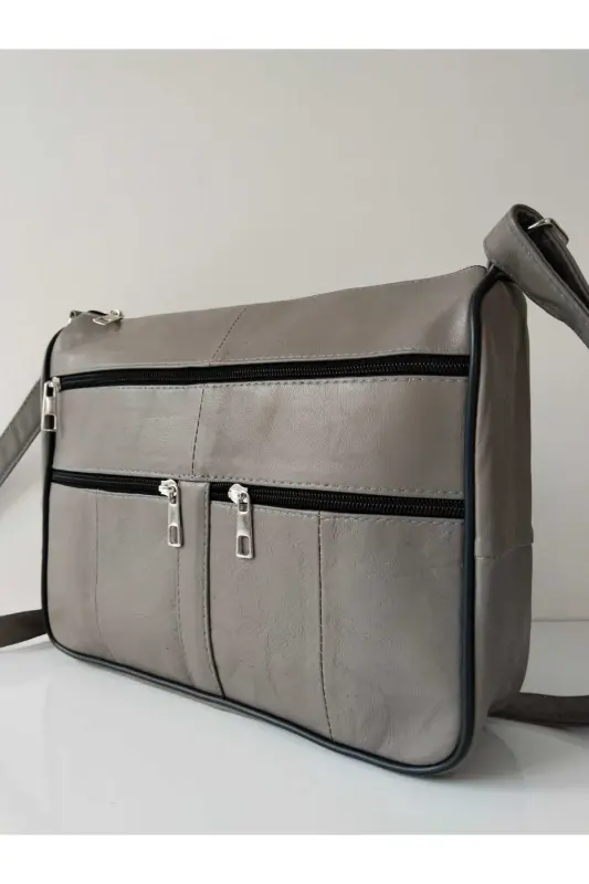 HAKİKİ DERİ KADIN ÇANTA (28CM X 24CM)-Gri (TAŞ) - 3