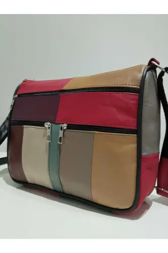 HAKİKİ DERİ KADIN ÇANTA (28CM X 24CM)-KAHVE KREM BEJ TABA - 3