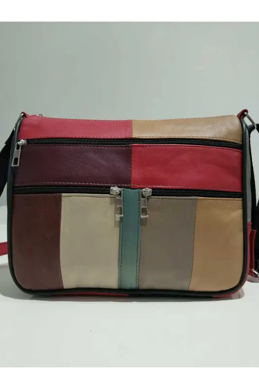 HAKİKİ DERİ KADIN ÇANTA (28CM X 24CM)-KAHVE KREM BEJ TABA - 1