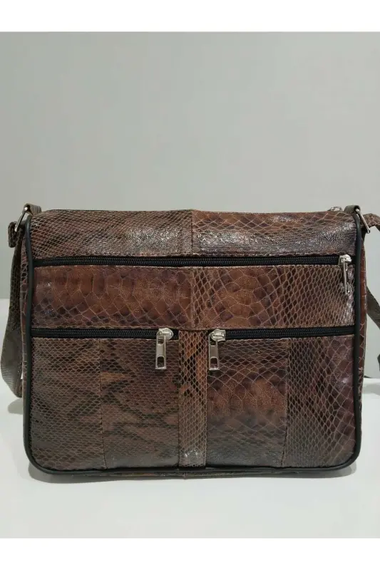 HAKİKİ DERİ KADIN ÇANTA (28CM X 24CM)-Kahverengi (KROKAN) - 1
