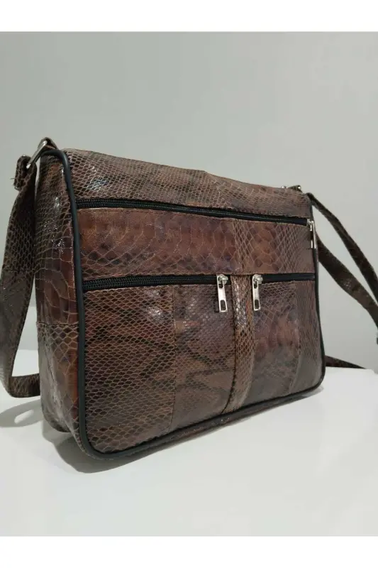 HAKİKİ DERİ KADIN ÇANTA (28CM X 24CM)-Kahverengi (KROKAN) - 2