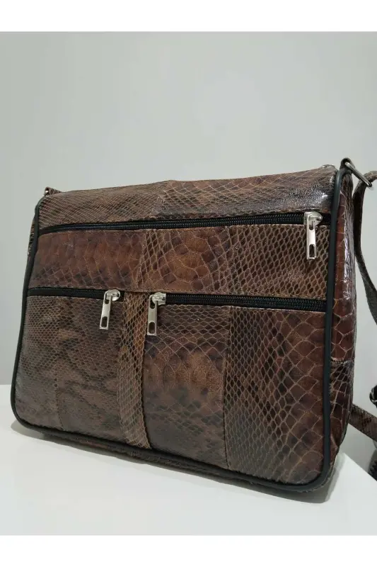 HAKİKİ DERİ KADIN ÇANTA (28CM X 24CM)-Kahverengi (KROKAN) - 3