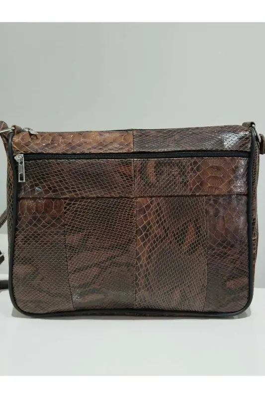 HAKİKİ DERİ KADIN ÇANTA (28CM X 24CM)-Kahverengi (KROKAN) - 4