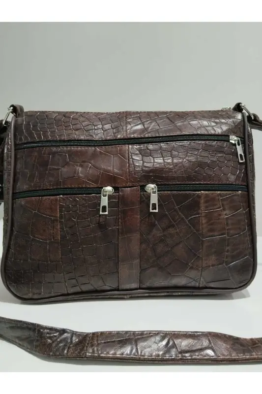 HAKİKİ DERİ KADIN ÇANTA (28CM X 24CM)-Kahverengi (KROKO) - ATTER
