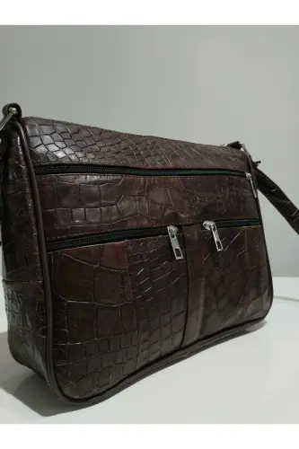 HAKİKİ DERİ KADIN ÇANTA (28CM X 24CM)-Kahverengi (KROKO) - ATTER (1)