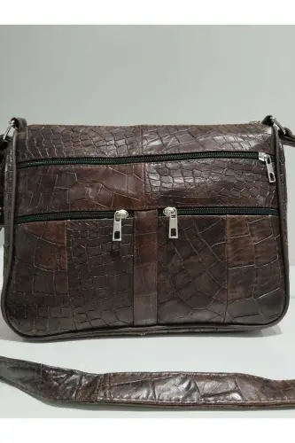 HAKİKİ DERİ KADIN ÇANTA (28CM X 24CM)-Kahverengi (KROKO) - 1