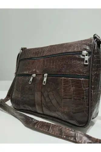 HAKİKİ DERİ KADIN ÇANTA (28CM X 24CM)-Kahverengi (KROKO) - 3