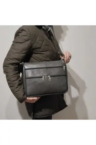 HAKİKİ DERİ KADIN ÇANTA (28CM X 24CM)-KURŞUNİ - 1