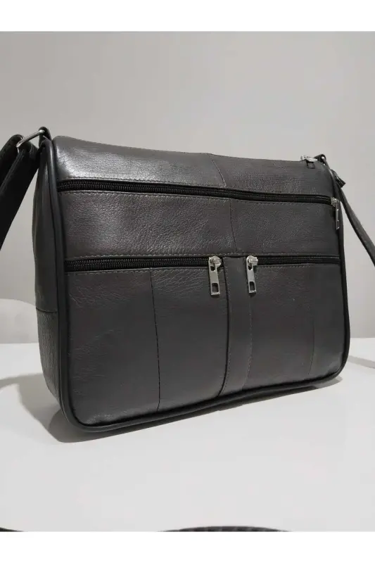 HAKİKİ DERİ KADIN ÇANTA (28CM X 24CM)-KURŞUNİ - 2