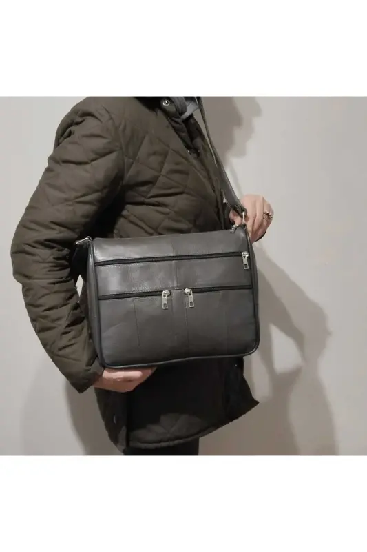 HAKİKİ DERİ KADIN ÇANTA (28CM X 24CM)-KURŞUNİ - 1