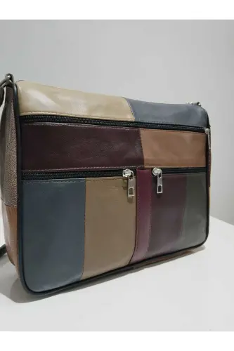 HAKİKİ DERİ KADIN ÇANTA (28CM X 24CM)-MAVİ SARI BORDO YEŞİL - 3