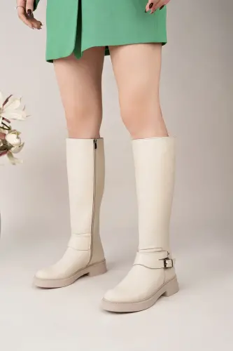 Hakiki Deri Kadın Günlük Uzun Çizme DC9902-BEJ - DIEGO CARLOTTI (1)