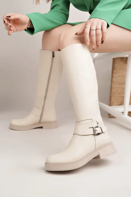 Hakiki Deri Kadın Günlük Uzun Çizme DC9902-BEJ - DIEGO CARLOTTI