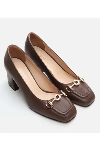 Hakiki Deri Kahve Kadın Kalın Topuk - Hotiç (1)