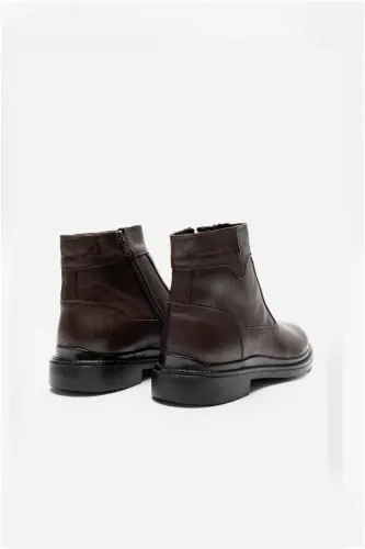 Hakiki Deri Kahverengi Fermuarlı Chelsea Erkek Kışlık Bot-Kahverengi - 3