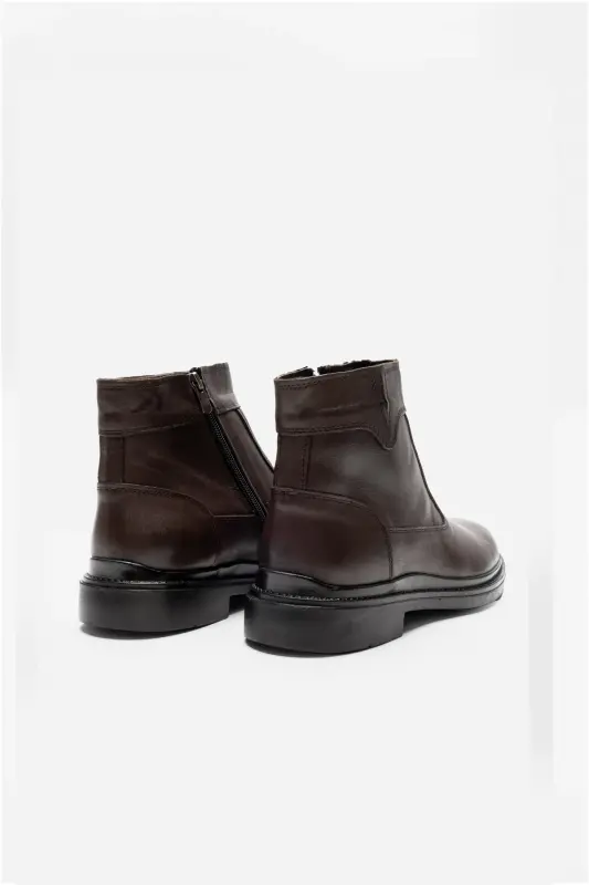 Hakiki Deri Kahverengi Fermuarlı Chelsea Erkek Kışlık Bot-Kahverengi - 3