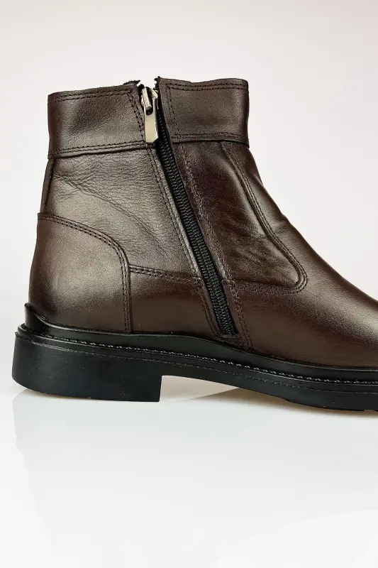 Hakiki Deri Kahverengi Fermuarlı Chelsea Erkek Kışlık Bot-Kahverengi - 4