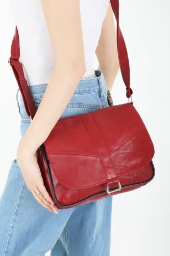 Hakiki Deri Kapaklı Bordo Kadın Omuz Çantası-Bordo 