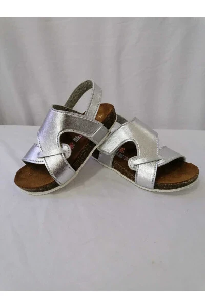 HAKİKİ DERİ ORTOPEDİK MANTAR TABAN ÇOCUK SANDALET-GÜMÜŞ - ÖZGÜR KIDS (1)